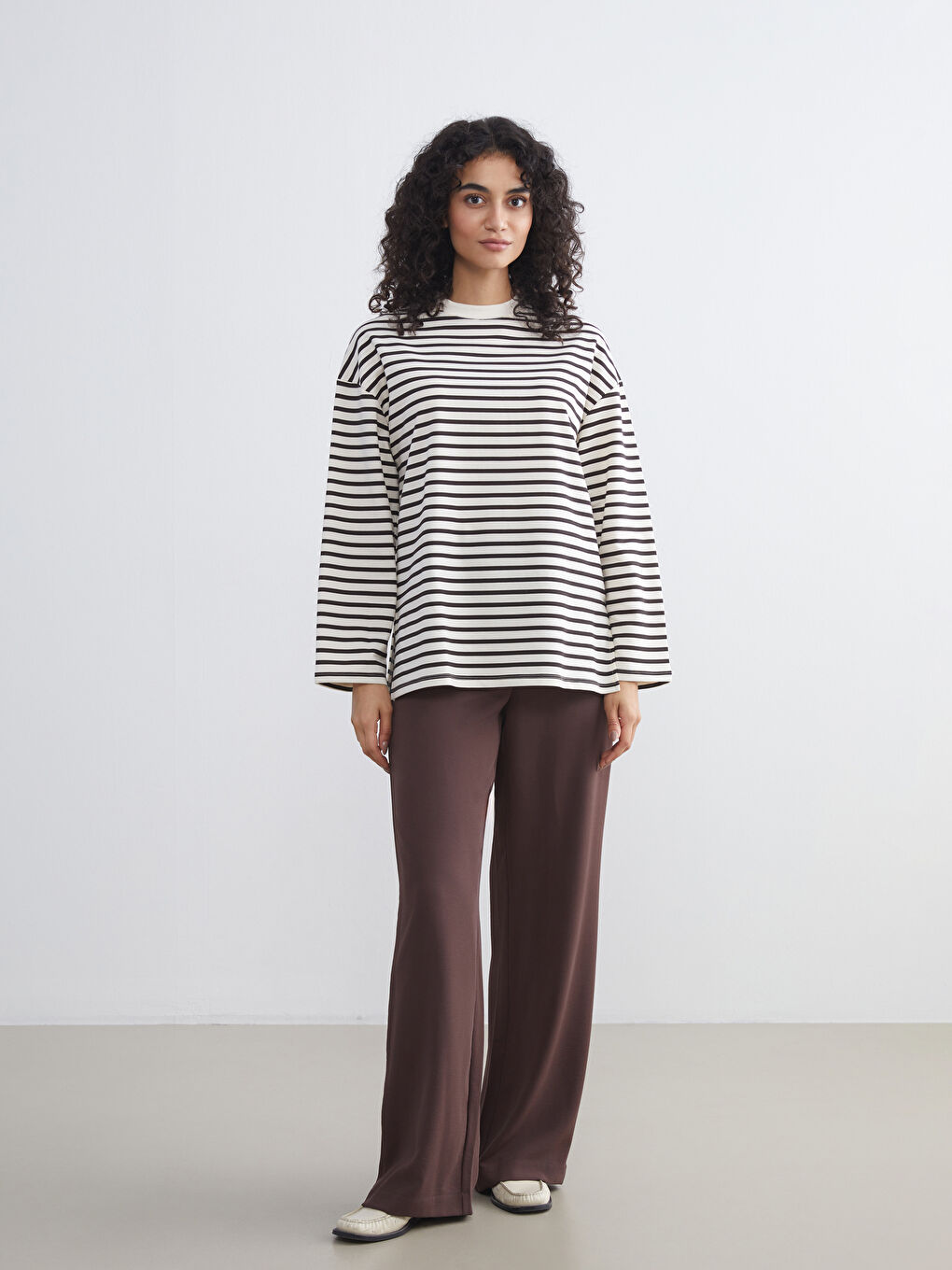 LCW Modest Crew Neck Striped Women's Sweatshirt Tunic -W5IO19Z8-LEX