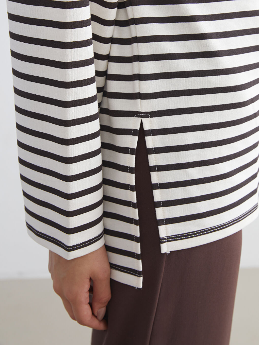 LCW Modest Crew Neck Striped Women's Sweatshirt Tunic -W5IO19Z8-LEX