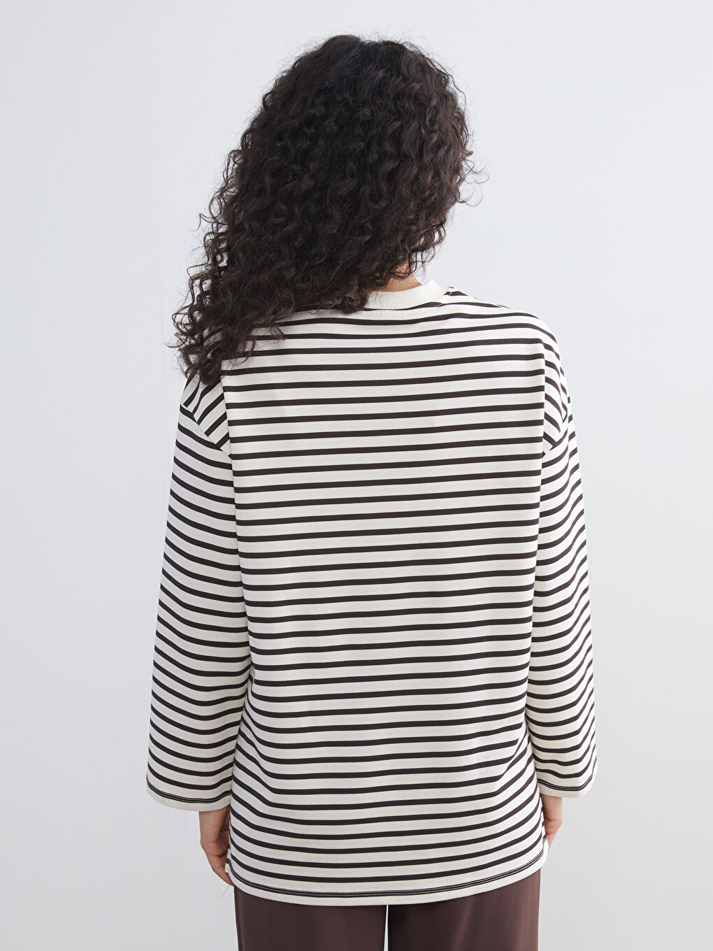 LCW Modest Crew Neck Striped Women's Sweatshirt Tunic -W5IO19Z8-LEX