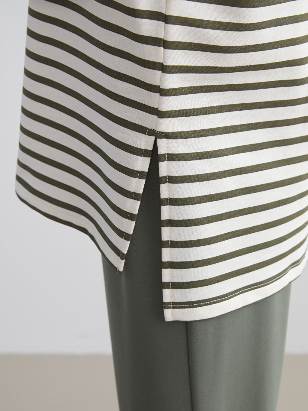 LCW Modest Crew Neck Striped Women's Sweatshirt Tunic -W5IO19Z8-LGE