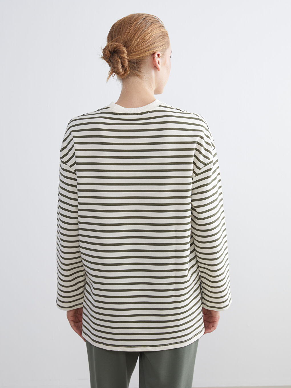 LCW Modest Crew Neck Striped Women's Sweatshirt Tunic -W5IO19Z8-LGE
