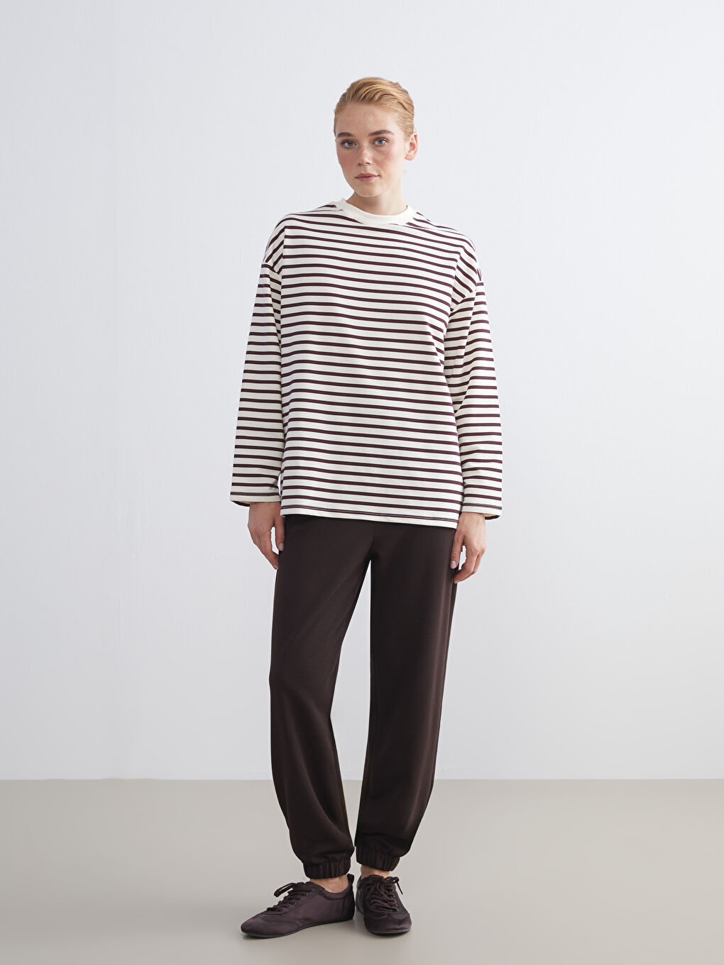 LCW Modest Crew Neck Striped Women's Sweatshirt Tunic -W5IO19Z8-LHW