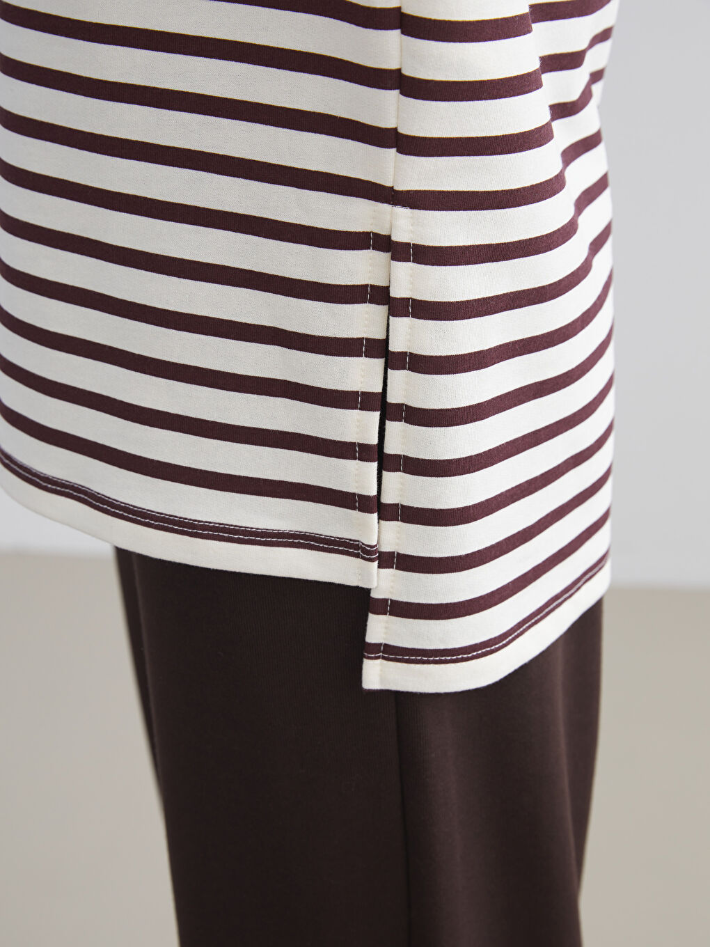 LCW Modest Crew Neck Striped Women's Sweatshirt Tunic -W5IO19Z8-LHW