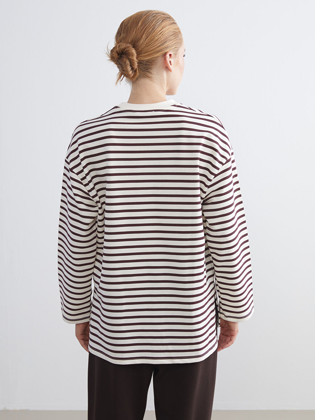 LCW Modest Crew Neck Striped Women's Sweatshirt Tunic -W5IO19Z8-LHW