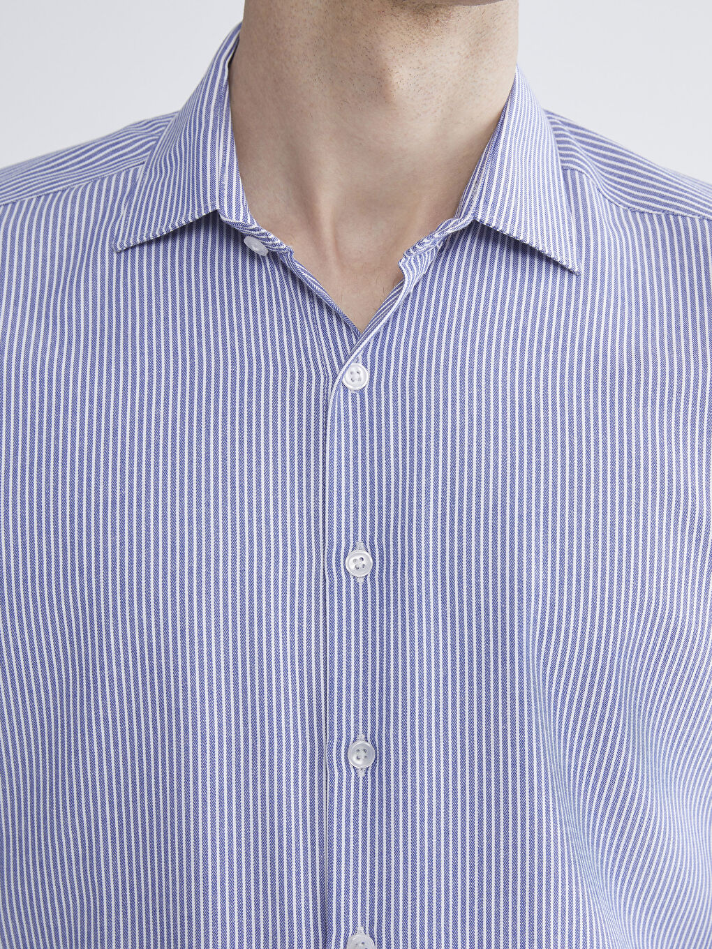 Lacivert Slim Fit Uzun Kollu Çizgili Erkek Gömlek-2