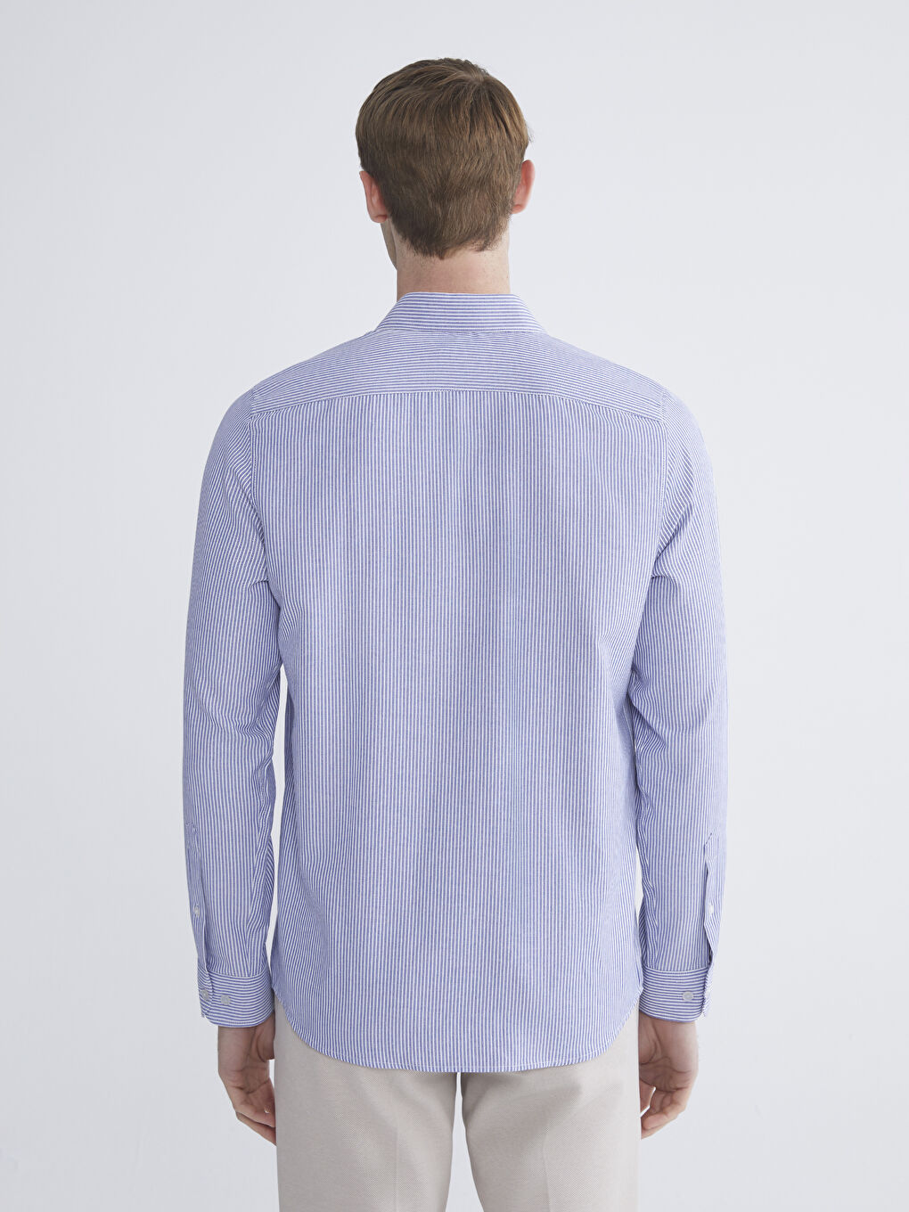 Lacivert Slim Fit Uzun Kollu Çizgili Erkek Gömlek-3