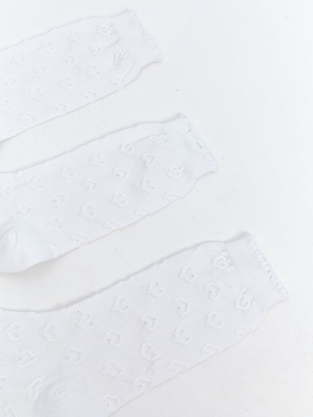 Beyaz Desenli Kız Çocuk Soket Çorap 3'lü-1