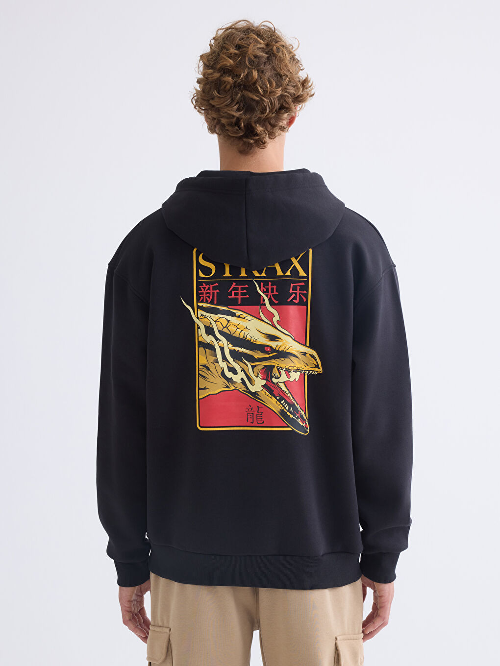 هودي بغطاء للرأس وكم طويل مطبوع بيت التنين للرجال-3