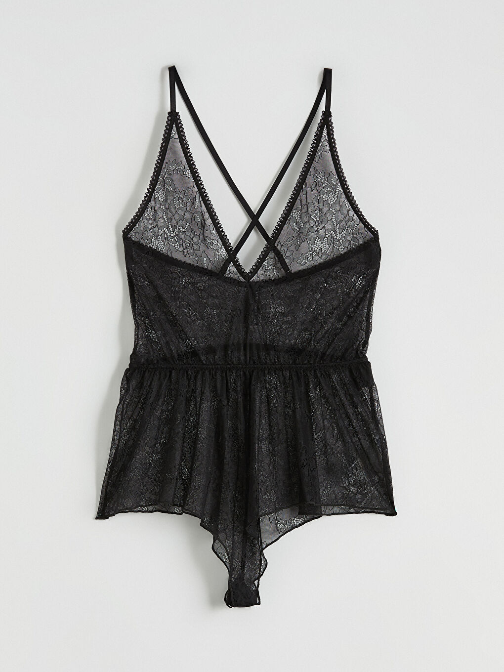 Siyah V Yaka Dantelli Bodysuit