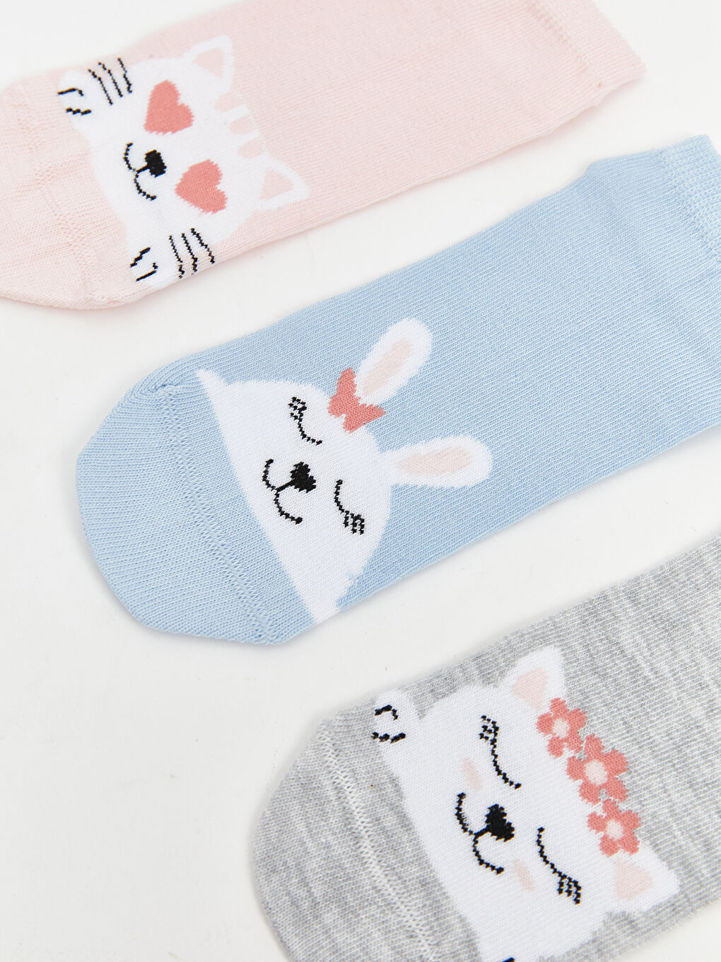 Pembe Desenli Kız Çocuk Patik Çorap 3'lü-1