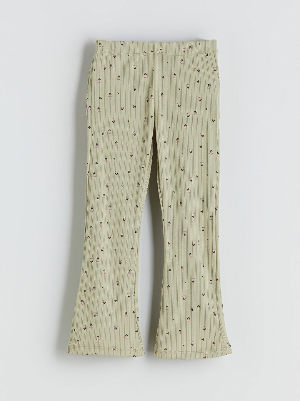 Yeşil Beli Lastikli Çiçek Baskılı Kız Çocuk Tayt