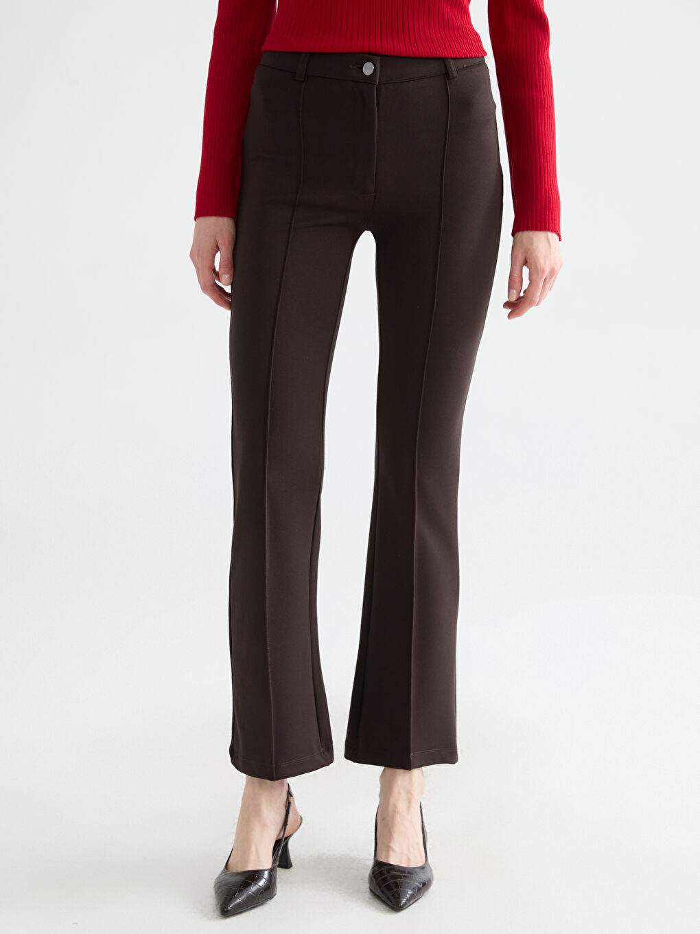 Kahverengi Dar Fit Kadın Pantolon-1