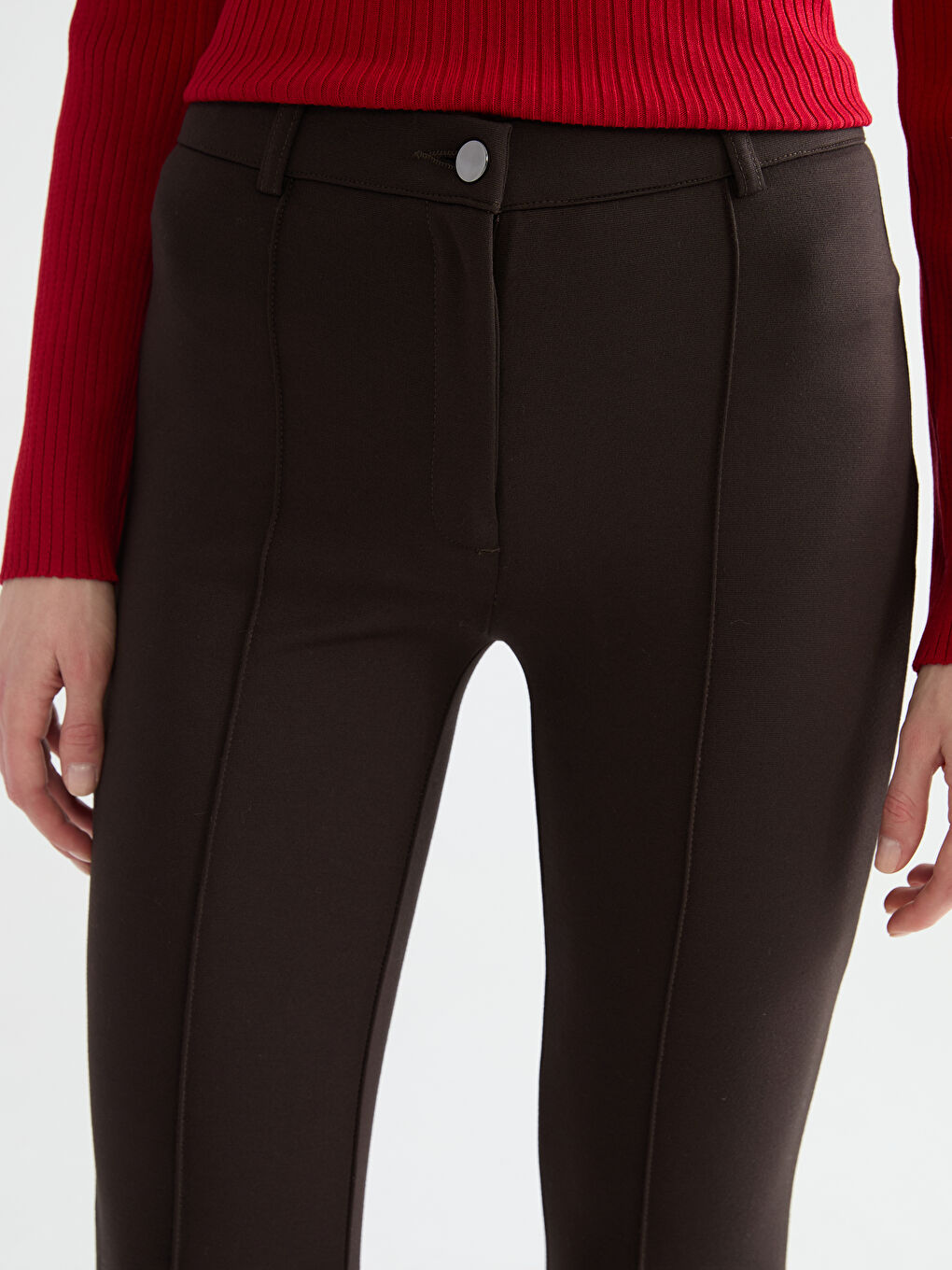 Kahverengi Dar Fit Kadın Pantolon-2