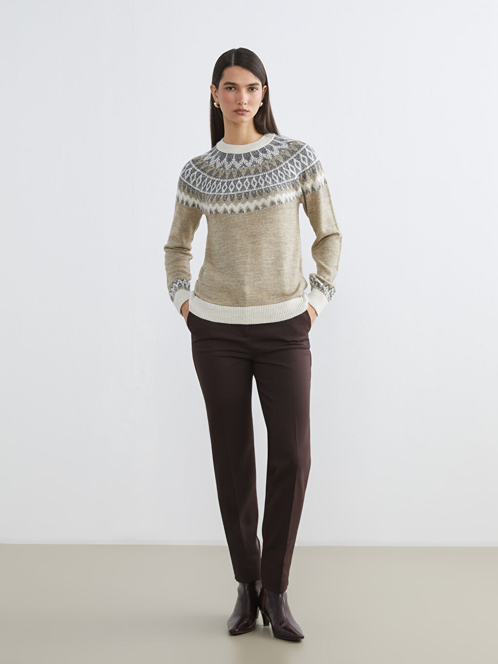 Kahverengi Yüksek Bel Kadın Cigarette Pantolon