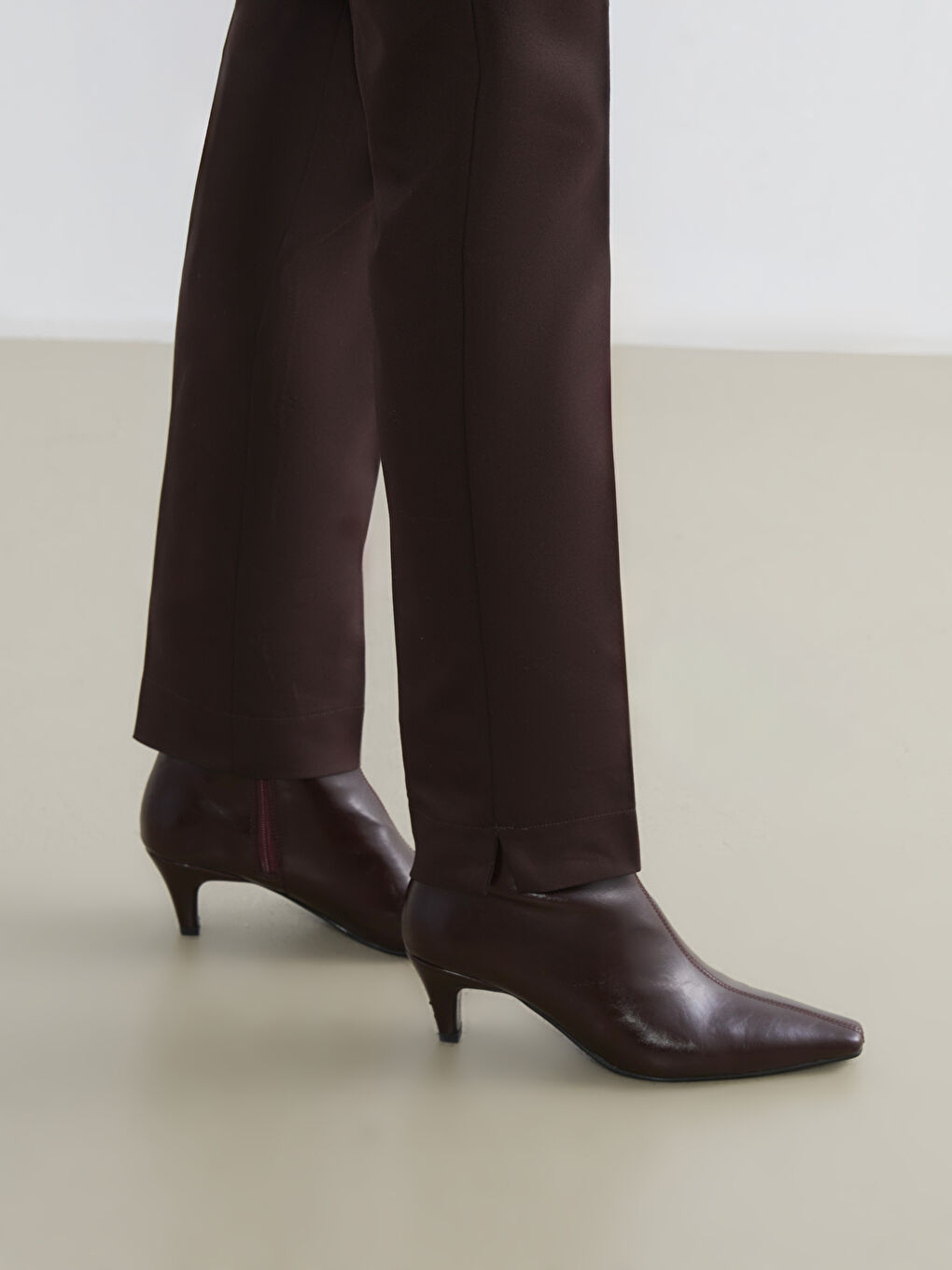 Kahverengi Yüksek Bel Kadın Cigarette Pantolon-3