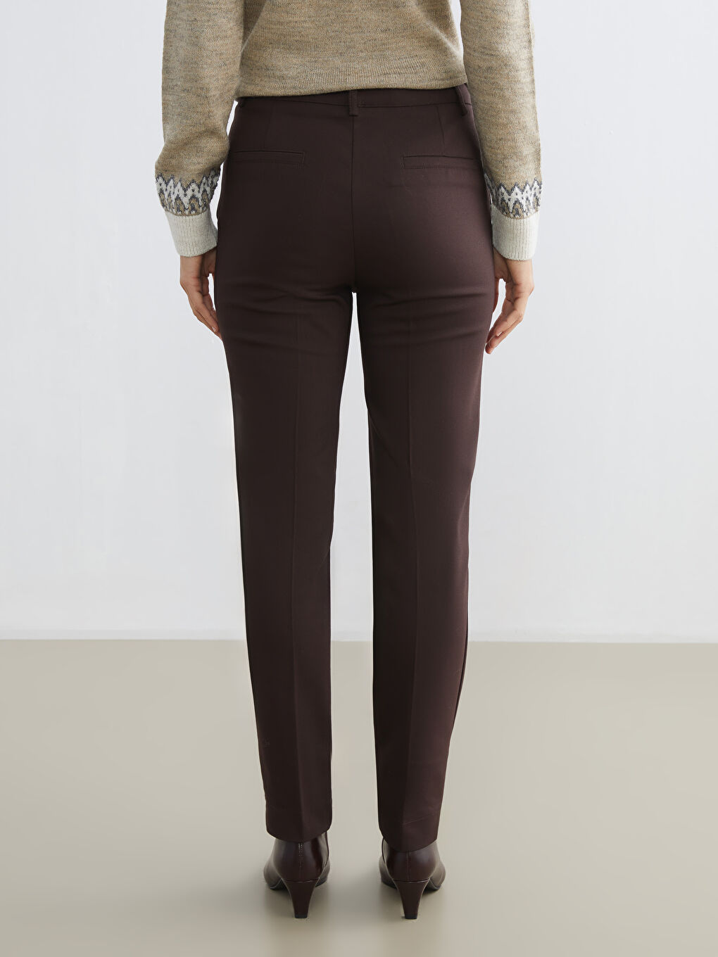 Kahverengi Yüksek Bel Kadın Cigarette Pantolon-4
