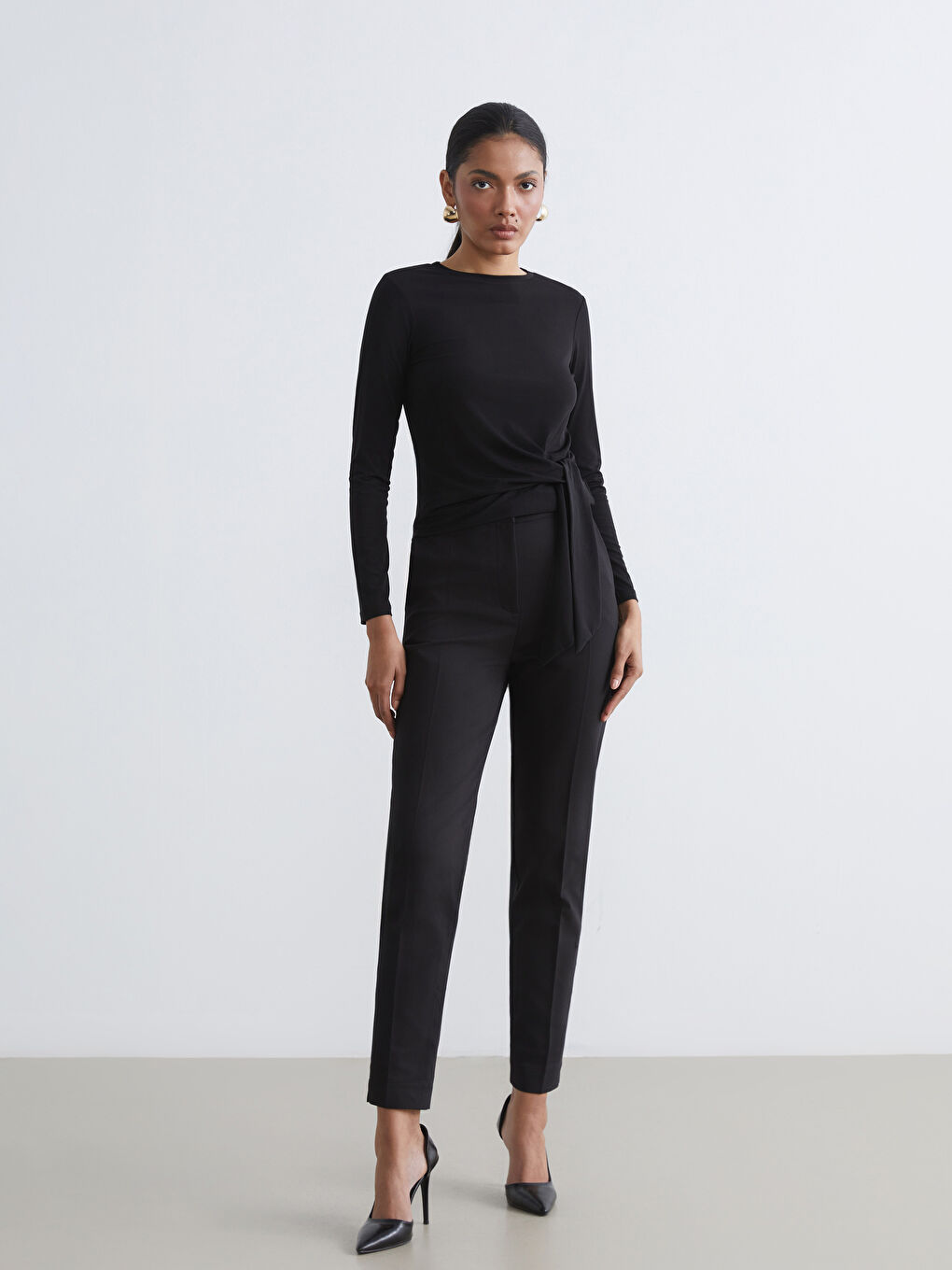 High Waist Women's Cigarette Trousers-1