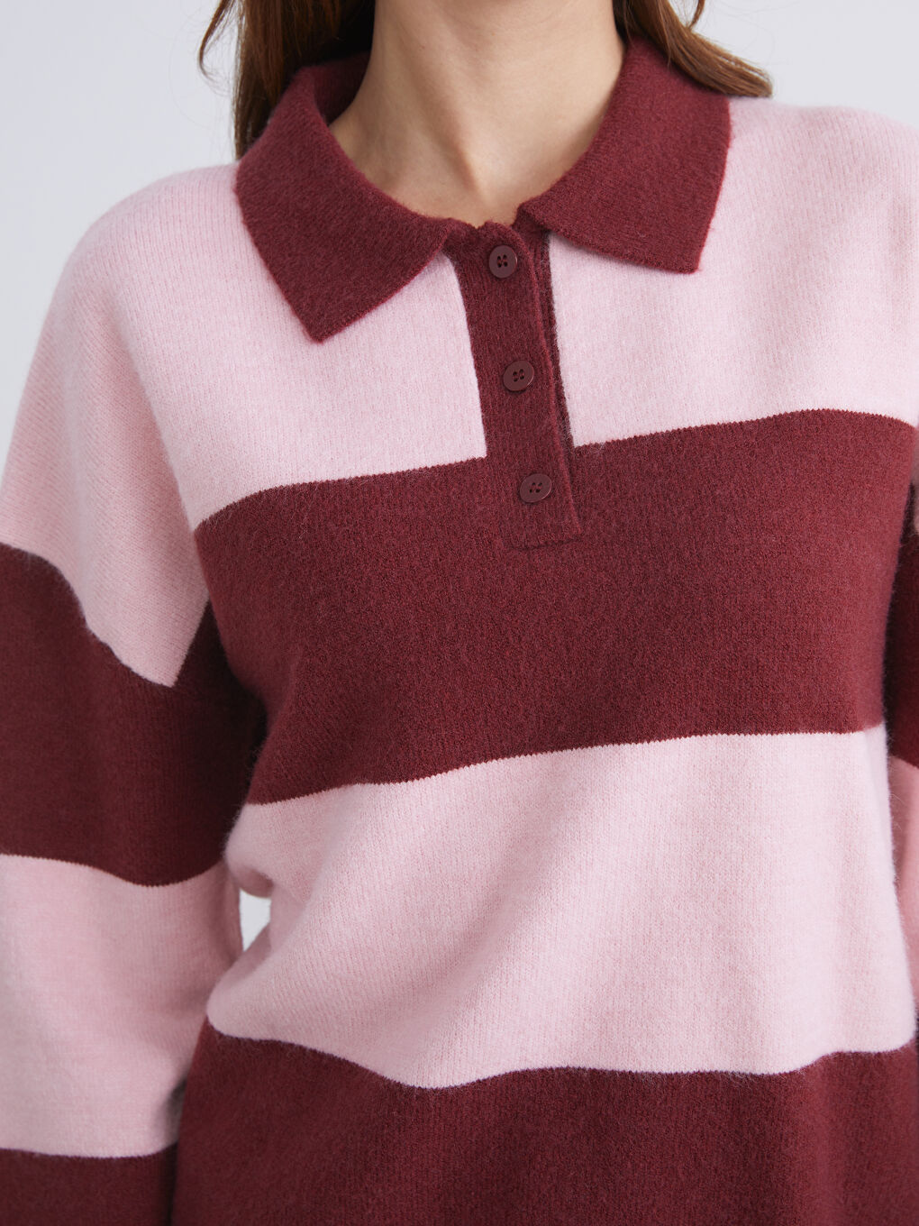 Polo Neck Striped Women's Knitwear Sweater-2