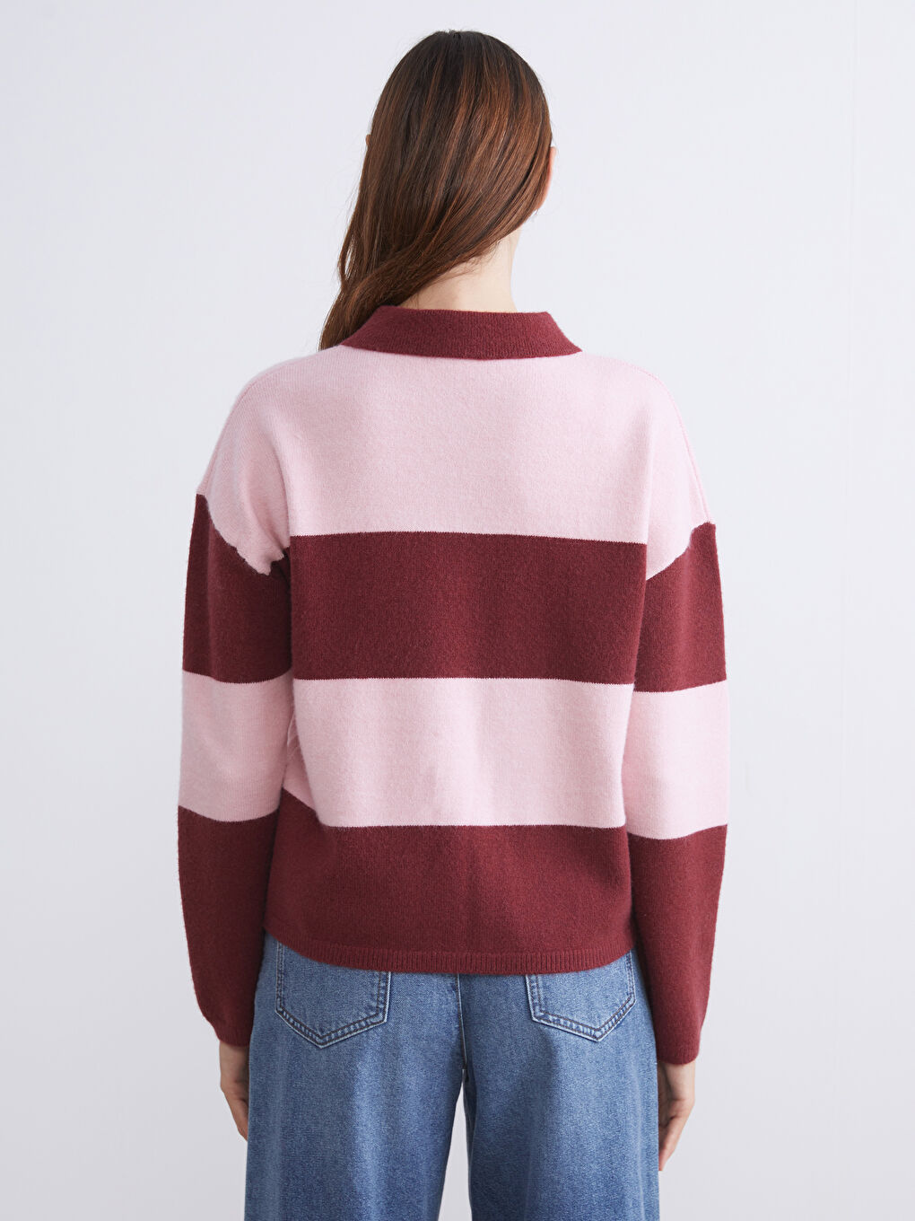 Polo Neck Striped Women's Knitwear Sweater-3