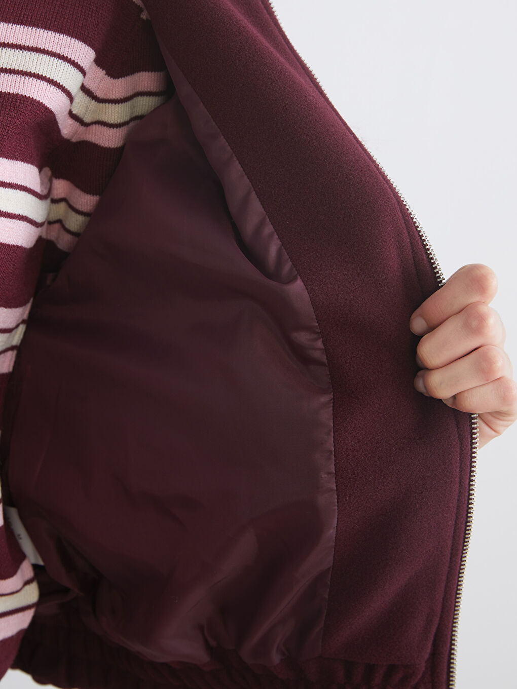 Bordo Bisiklet Yaka Kadın Kaşe Ceket-3