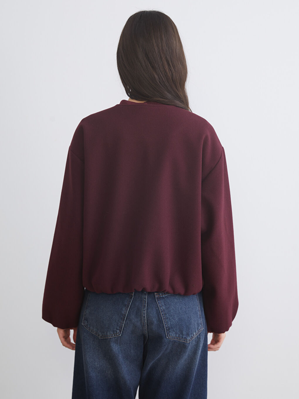 Bordo Bisiklet Yaka Kadın Kaşe Ceket-4