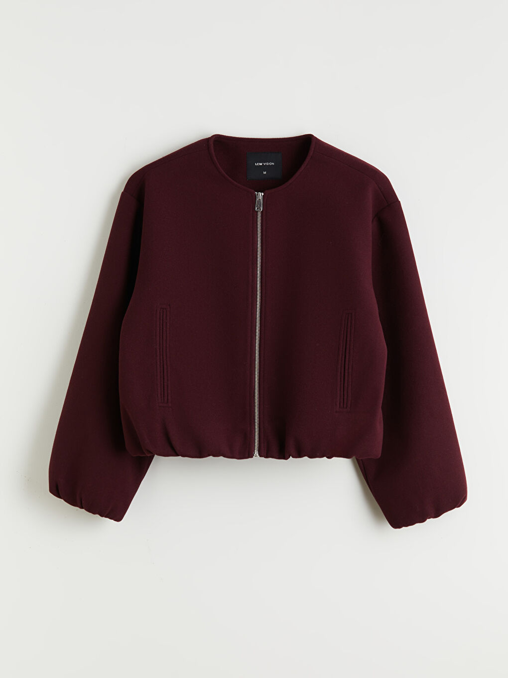 Bordo Bisiklet Yaka Kadın Kaşe Ceket-5