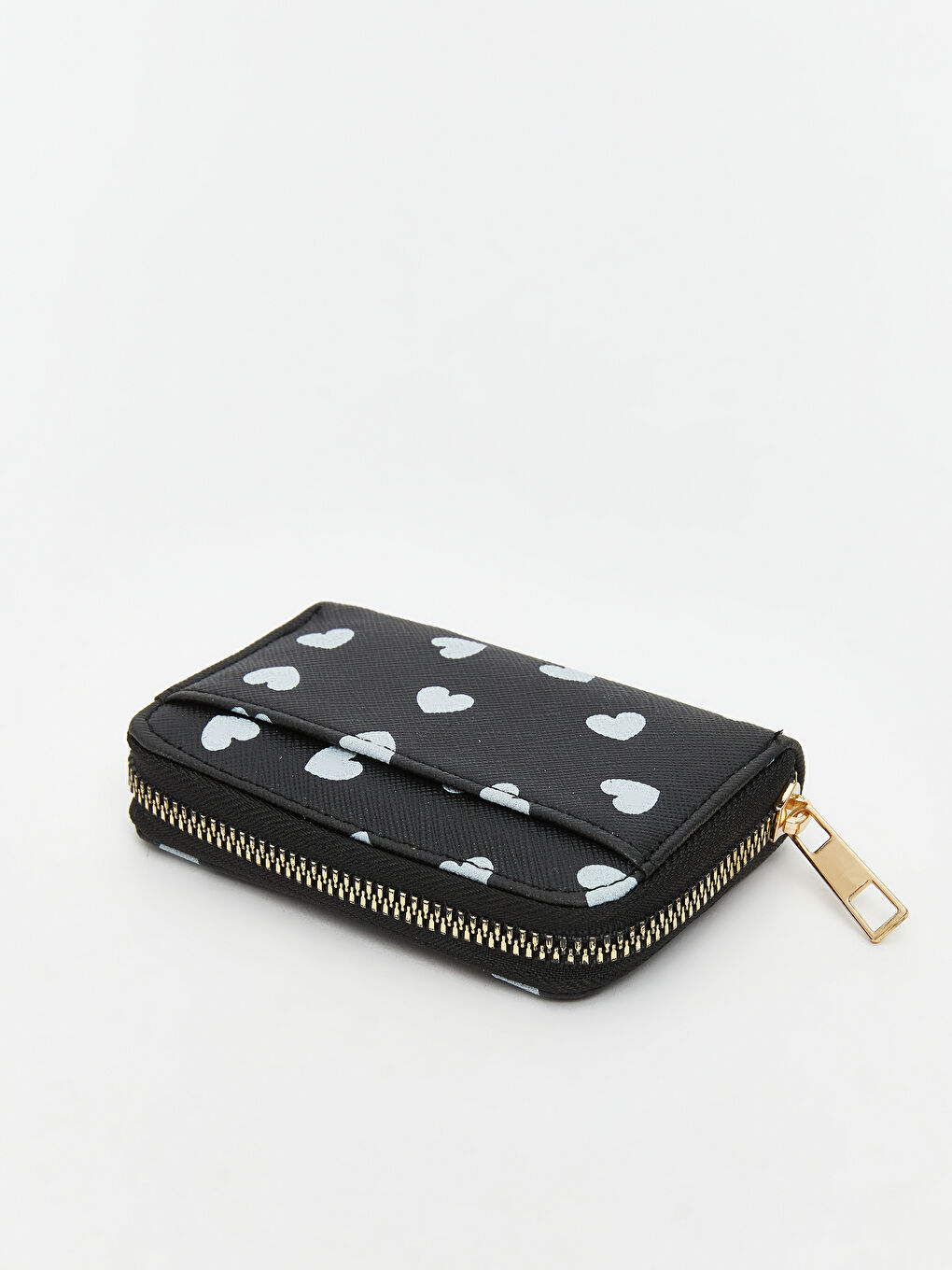 Siyah Kalp Desenli Kadın Cüzdan-1
