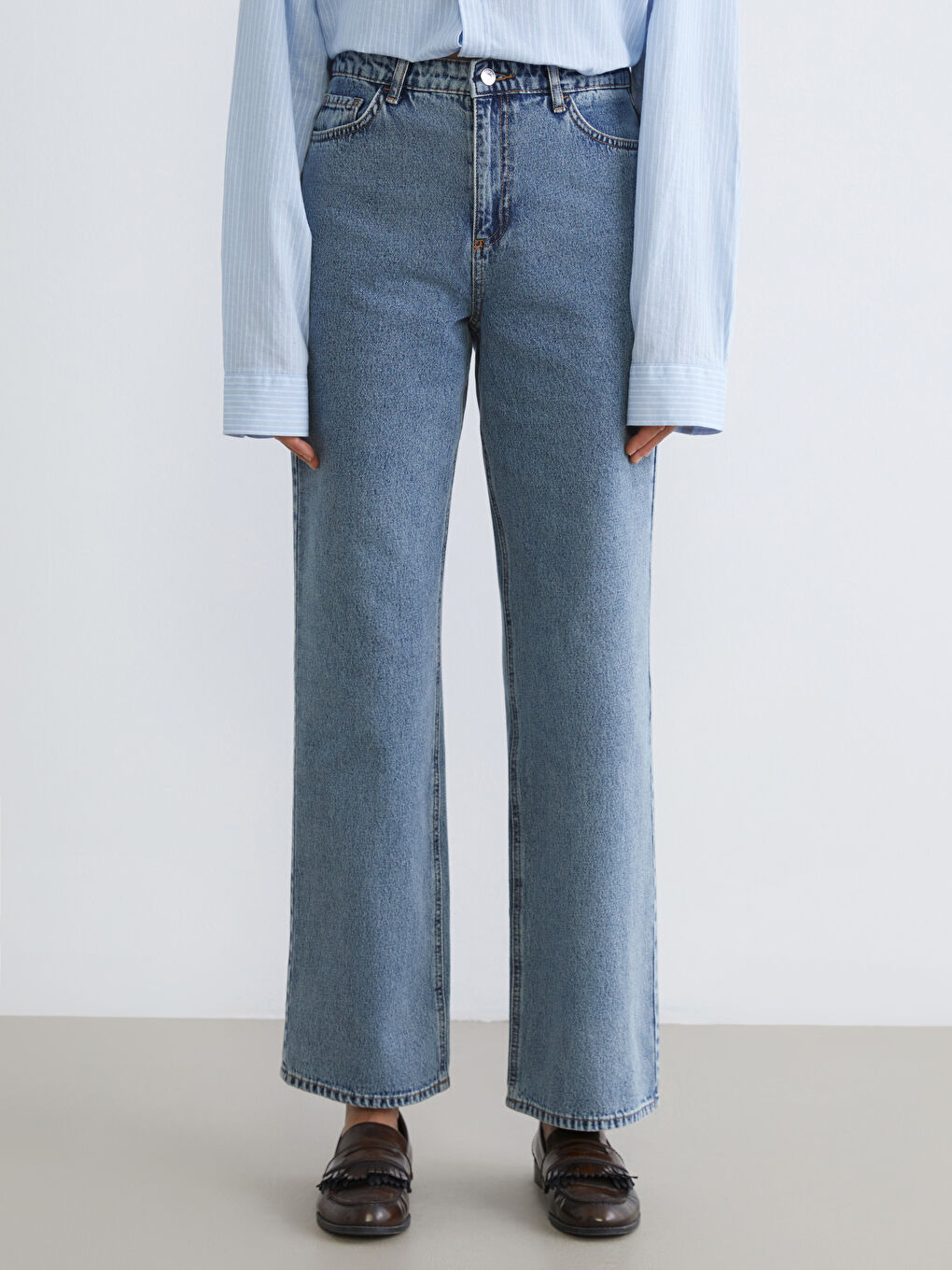 İndigo Wideleg Kadın Jean Pantolon-1