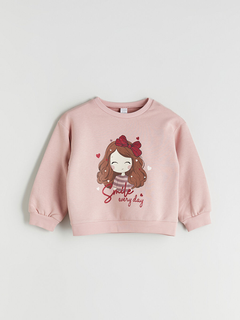 Pembe Baskılı Kız Çocuk Kalın Sweatshirt