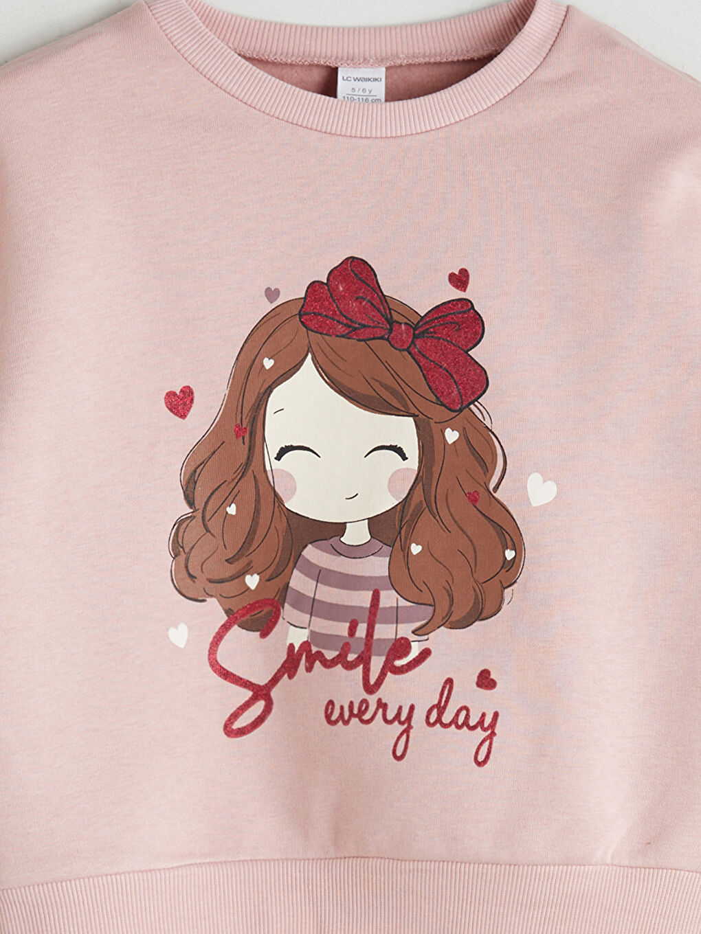 Pembe Baskılı Kız Çocuk Kalın Sweatshirt-2