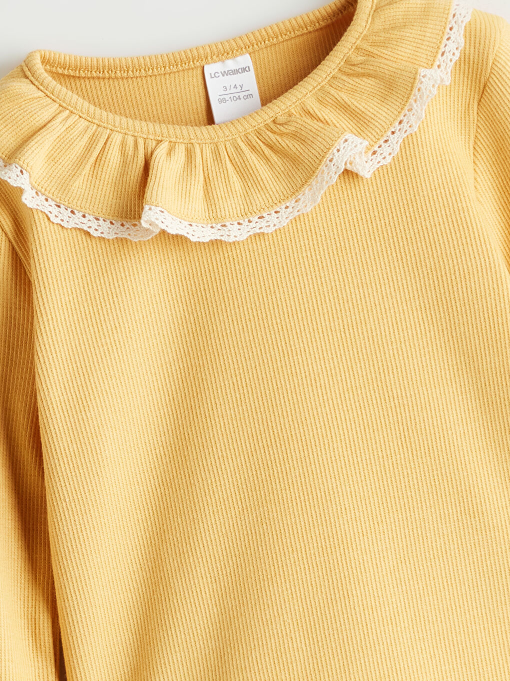 Ekru Bisiklet Yaka Uzun Kollu Kız Çocuk Tişört 2'li-5