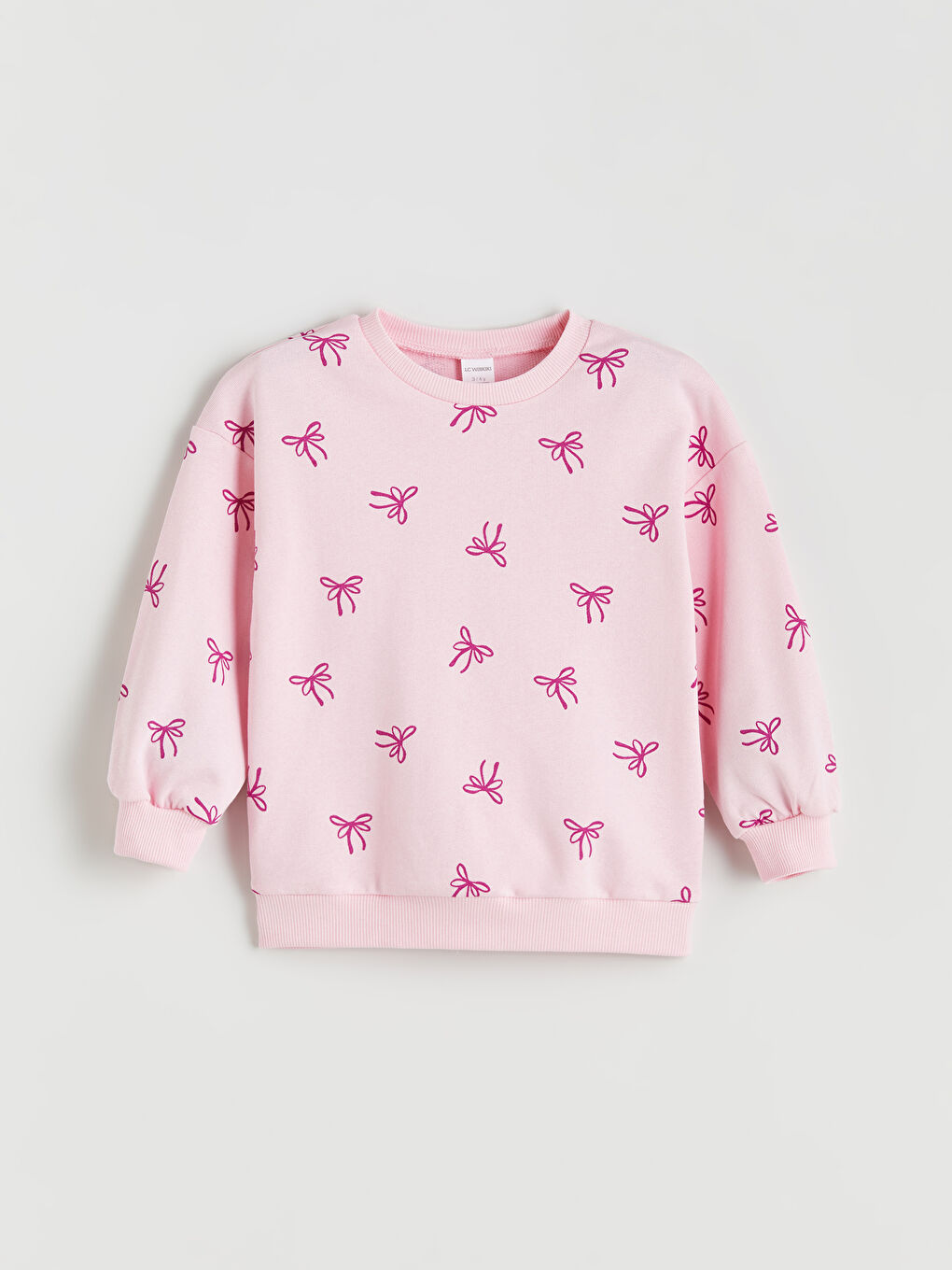 Pembe Bisiklet Yaka Fiyonk Desenli Kız Çocuk Sweatshirt