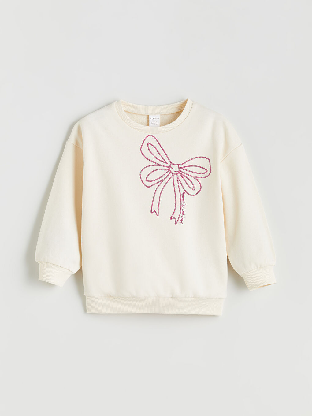 Ekru Kurdele Baskılı Kız Çocuk Sweatshirt