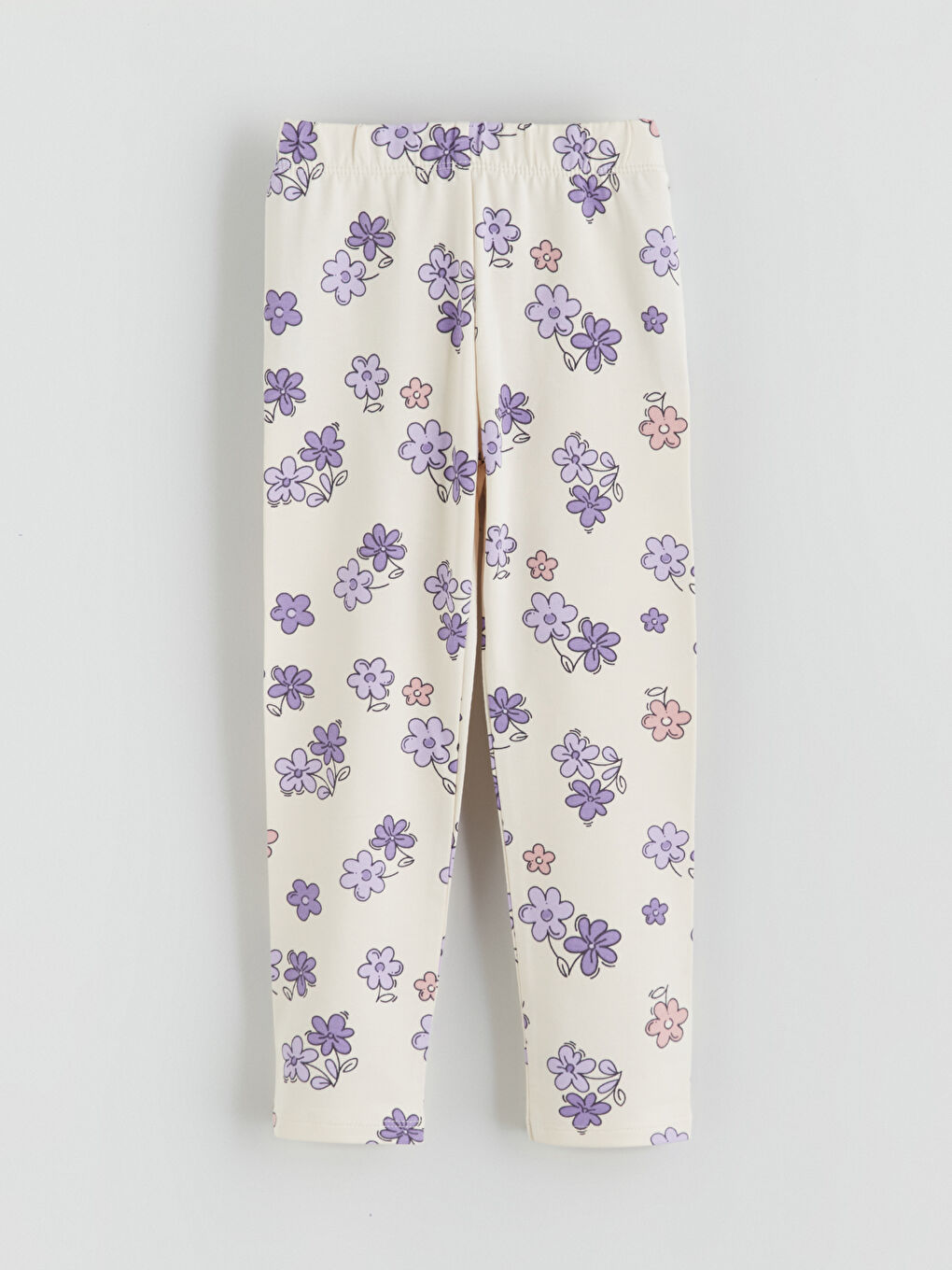 Bej Beli Lastikli Çiçekli Kız Çocuk Tayt