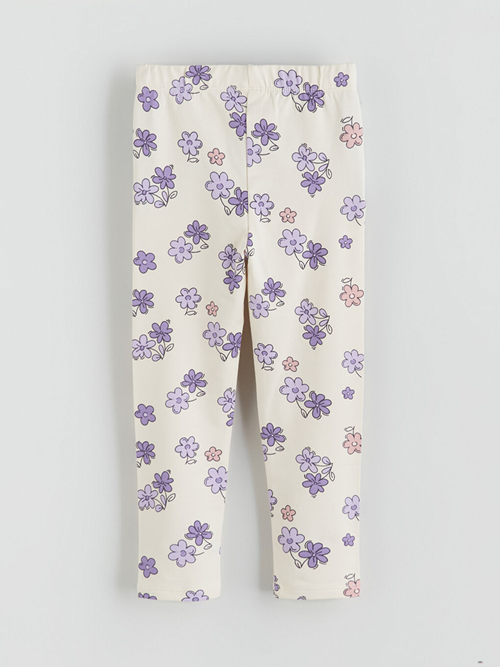 Bej Beli Lastikli Çiçekli Kız Çocuk Tayt-2