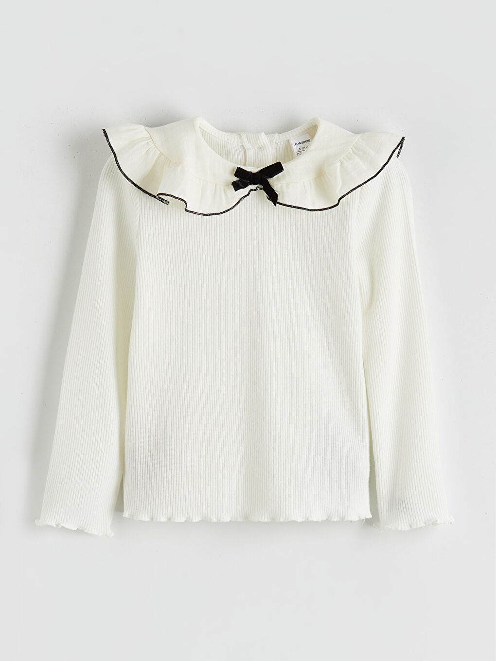 Ekru Bebe Yaka Dokulu Kız Çocuk Tişört
