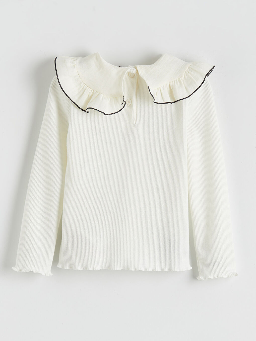 Ekru Bebe Yaka Dokulu Kız Çocuk Tişört-1