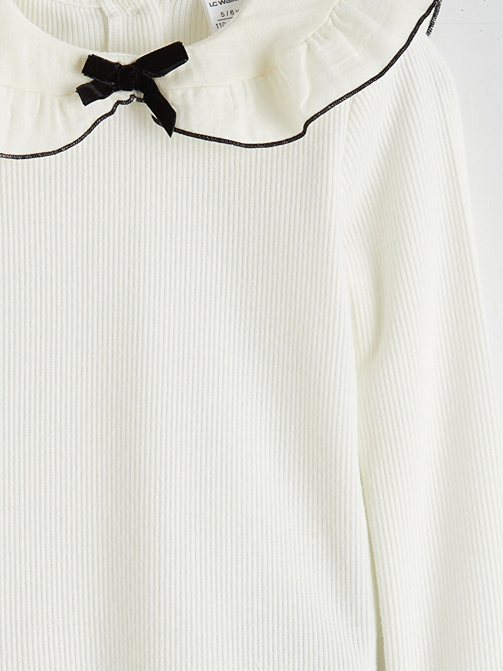 Ekru Bebe Yaka Dokulu Kız Çocuk Tişört-2