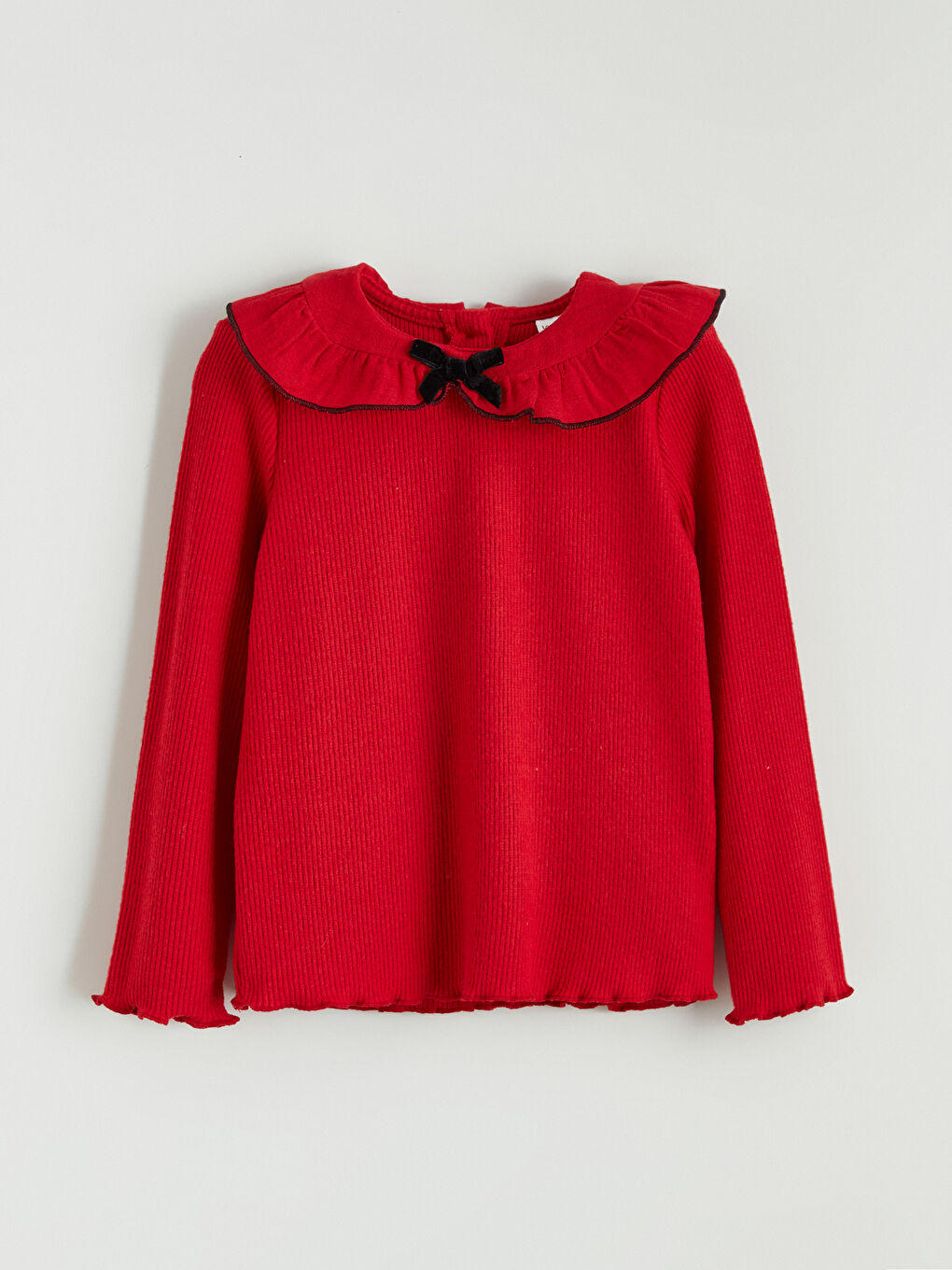 Kırmızı Bebe Yaka Dokulu Kız Çocuk Tişört-1