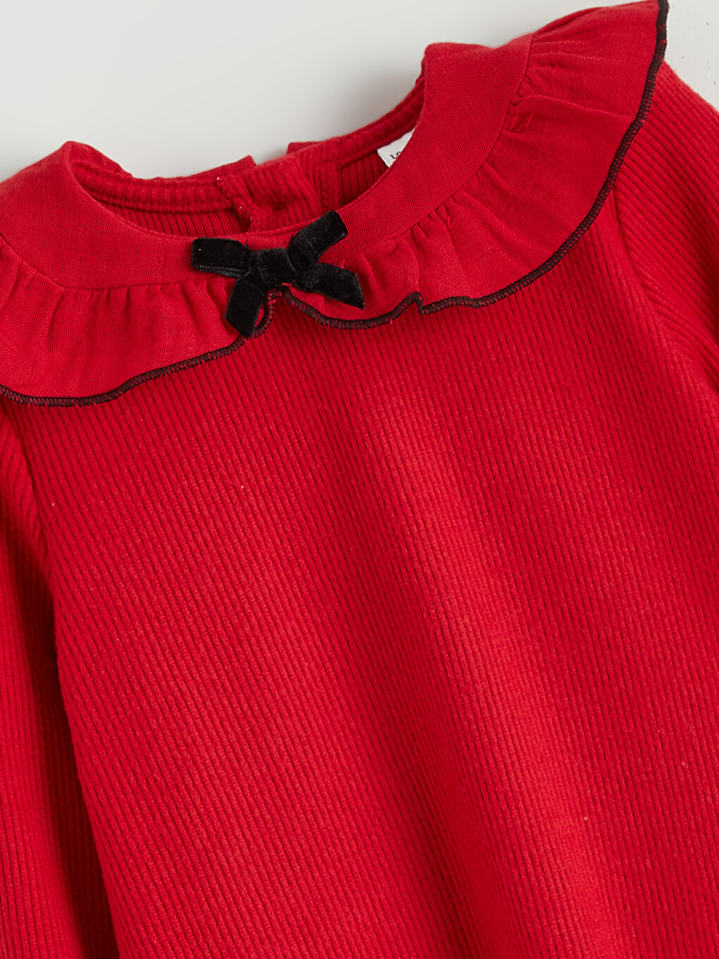 Kırmızı Bebe Yaka Dokulu Kız Çocuk Tişört-2