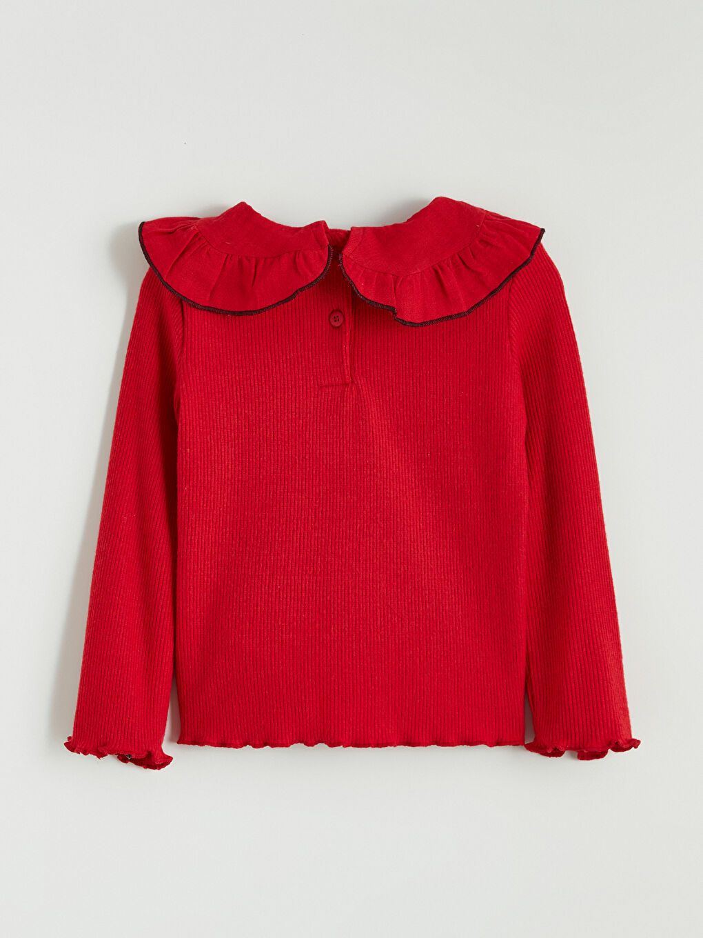 Kırmızı Bebe Yaka Dokulu Kız Çocuk Tişört-3