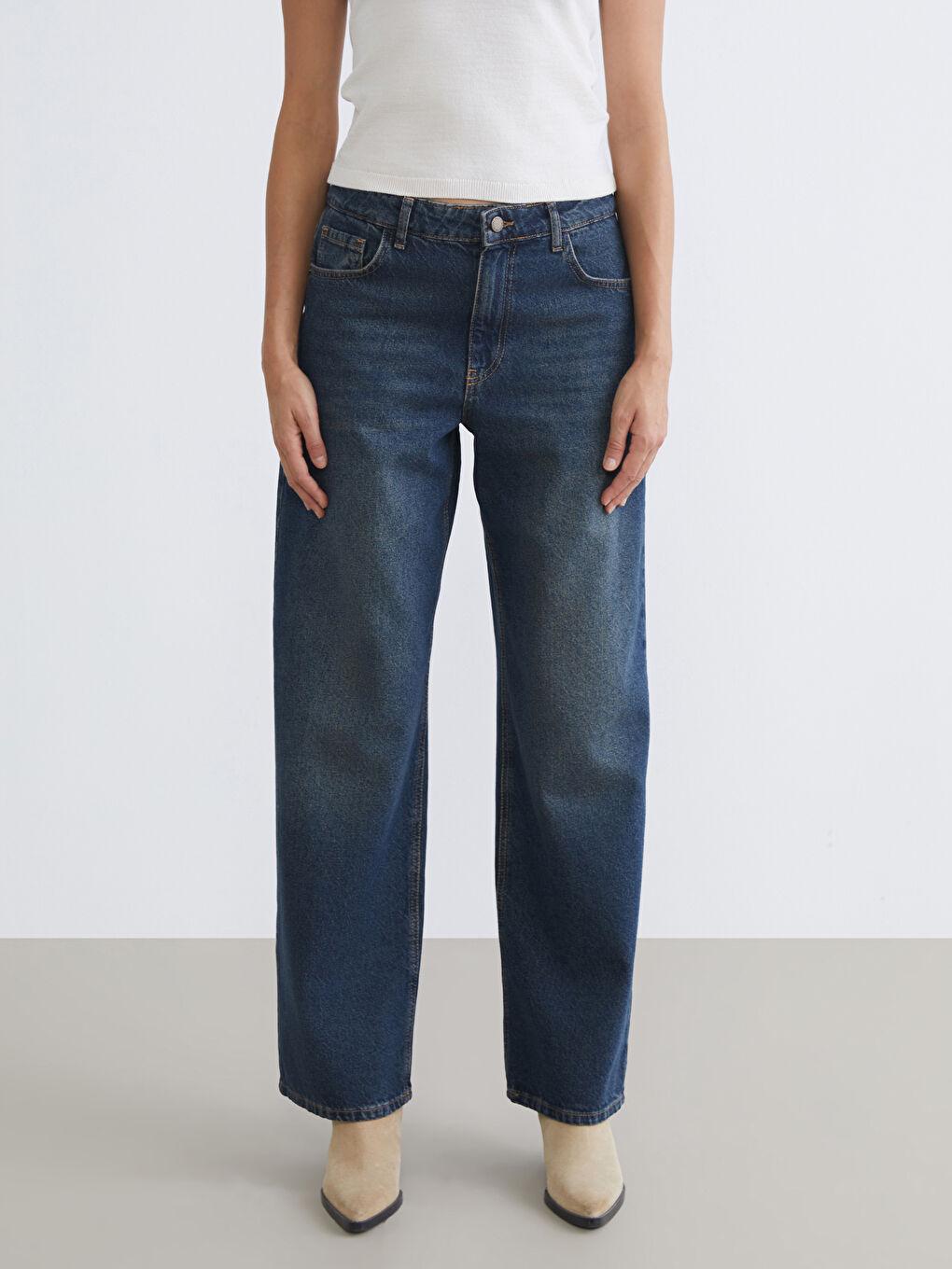 İndigo Baggy Fit Kadın Jean Pantolon-1