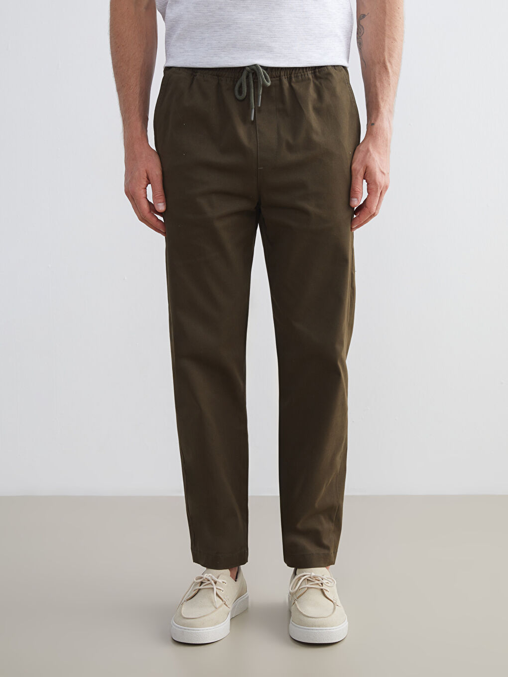 Haki Standart Kalıp Gabardin Erkek Pantolon-1