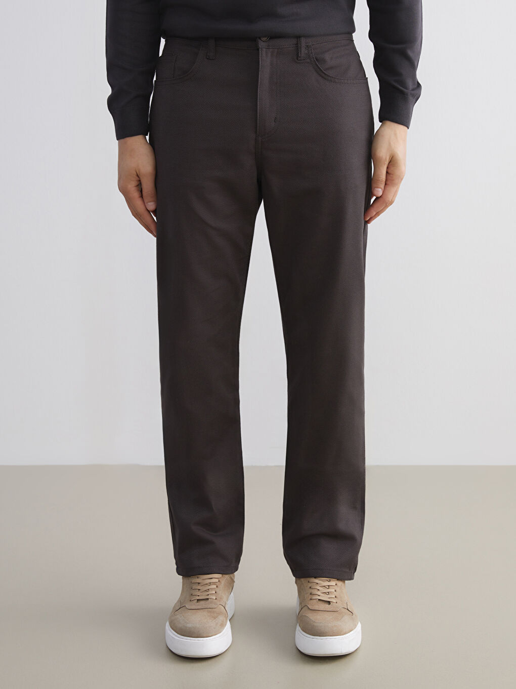 Kahverengi Standart Kalıp Erkek Pantolon-1