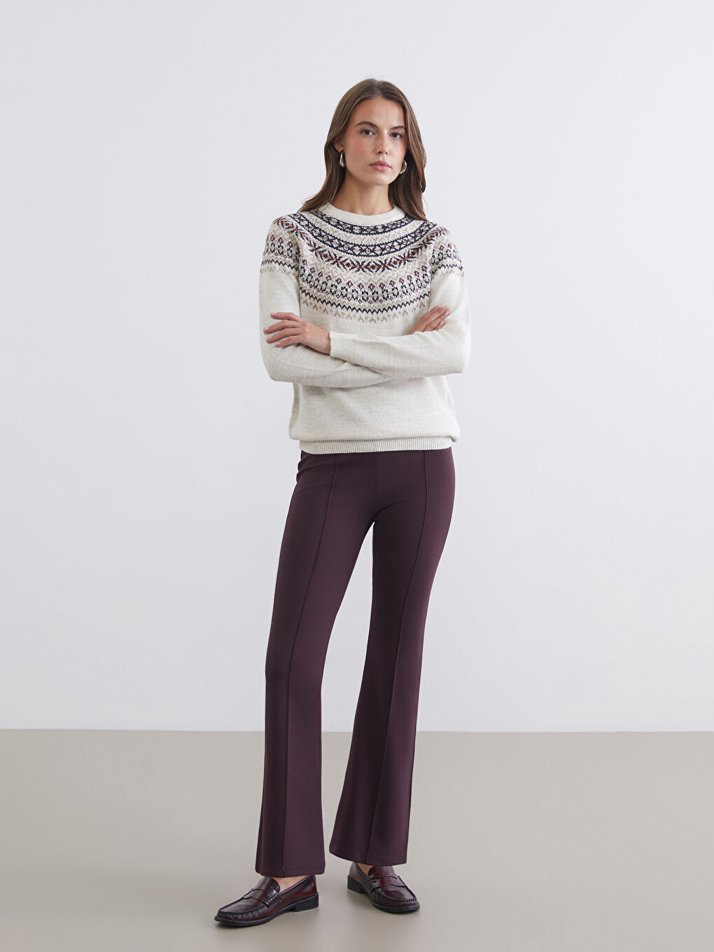 Women's Trousers with Elastic Waist and Flared Leg