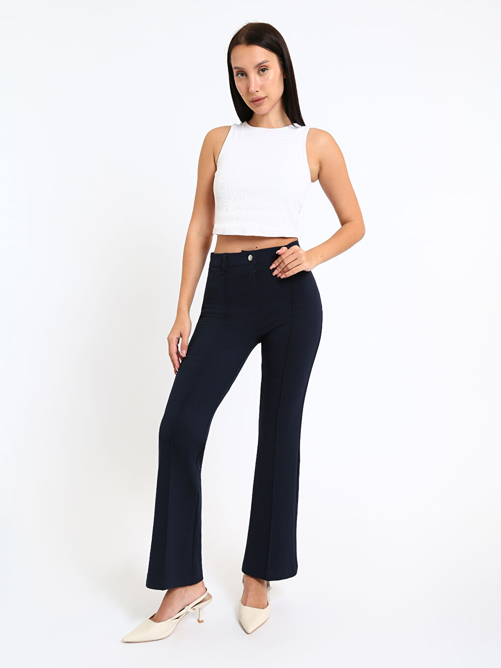 Slim Fit Women's Trousers with Stitching Detail