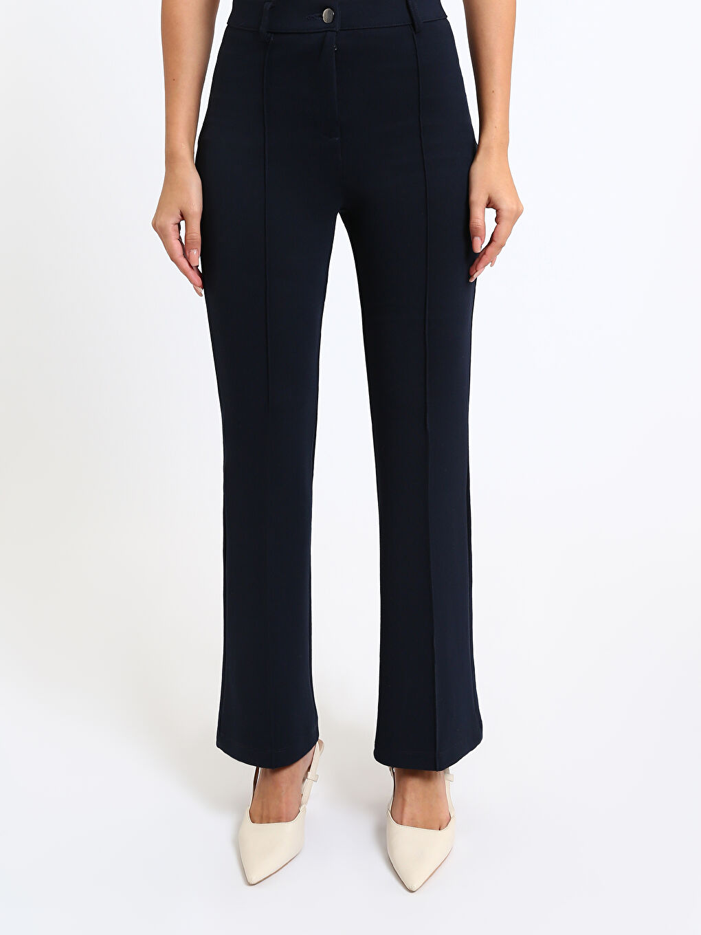 Slim Fit Women's Trousers with Stitching Detail-1