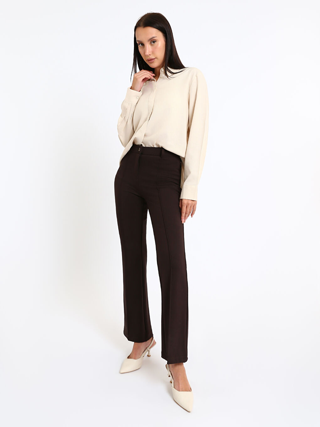 Slim Fit Women's Trousers with Stitching Detail