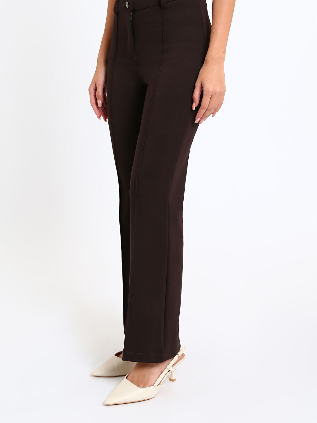 Slim Fit Women's Trousers with Stitching Detail-3