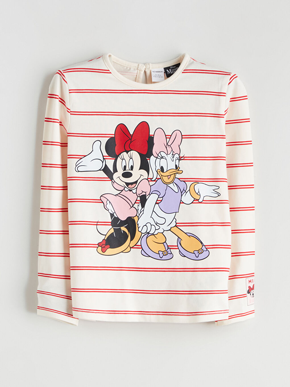 Kırmızı Bisiklet Yaka Minnie Mouse Baskılı Uzun Kollu Kız Çocuk Tişört